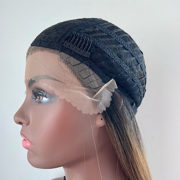 Long Straight 28” Ombre Brown Coral Premium Fiber Lace Front Wig - Picture 12 of 15